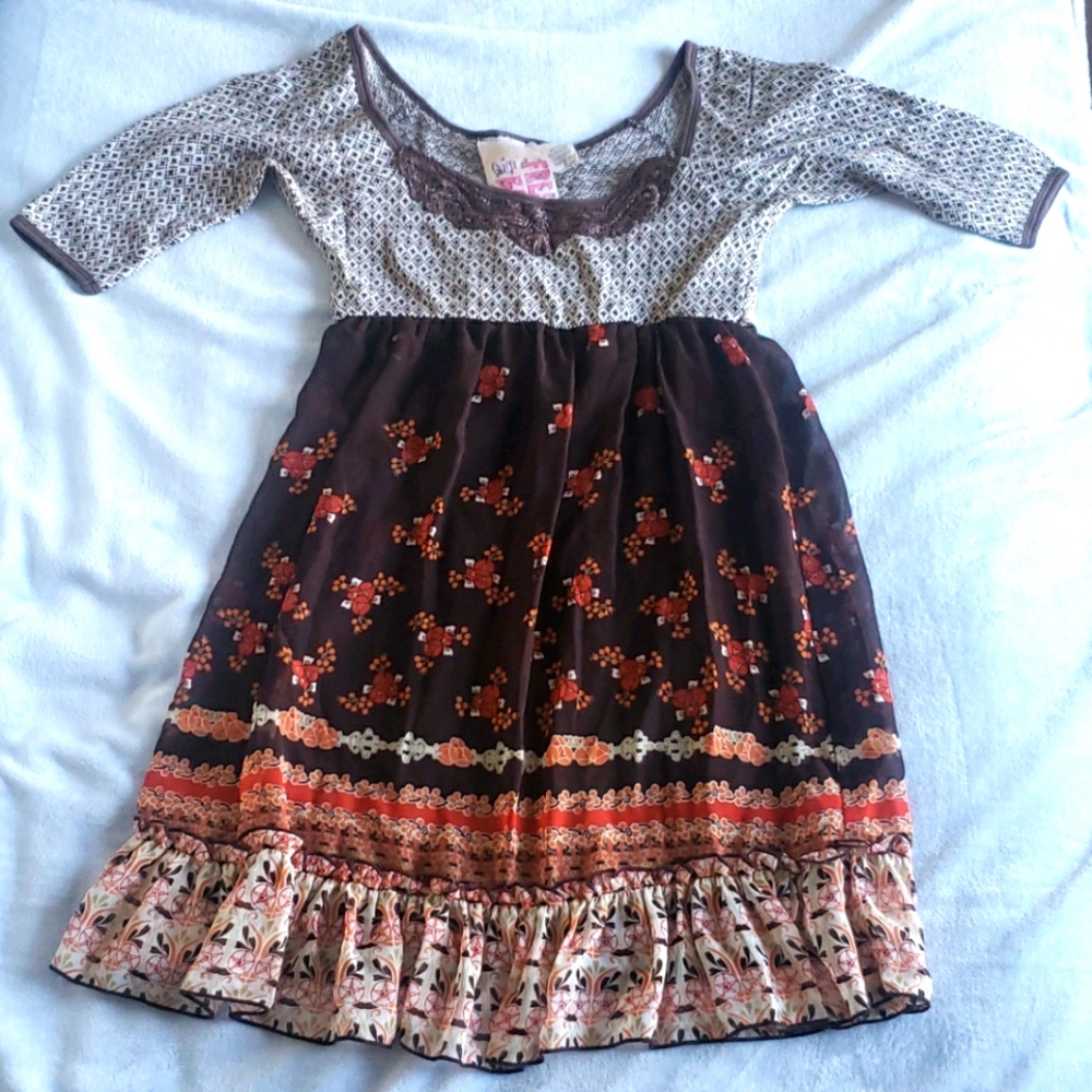Boho 3/4 sleeve Midi Dress with Lining